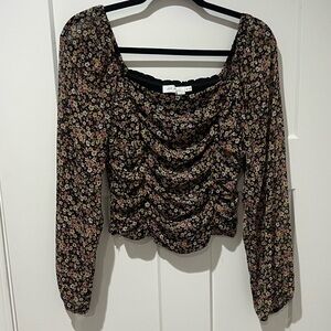 All in Favor Black Floral Long Sleeve Top